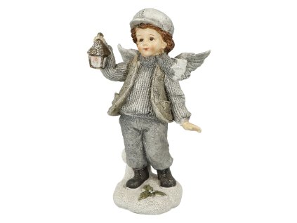 Dítě s lucernou šedo-stříbrné 21cm