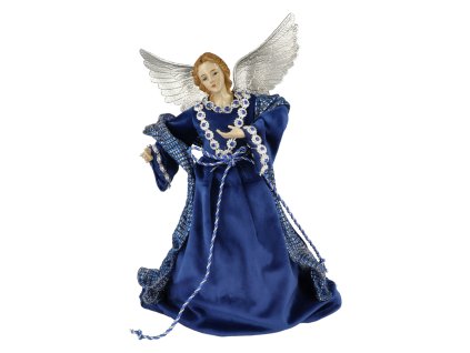 FIGURKA  ANDĚL LÁTKOVÝ MODRÉ ŠATY - ŠPIC NA STROM  - 29CM