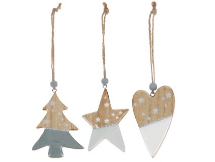 Dřevěné srdíčko, hvězdička, stromeček ozdoba