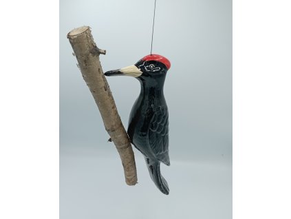 Černý datel na houpačce, 30cm, mrazuvzdorný