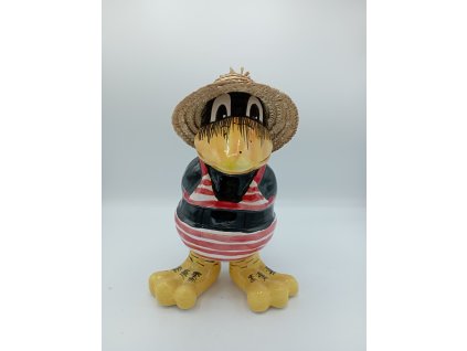 havran „Vroni“ v bikinách, červeno-bílý, se slaměným kloboukem 26 cm