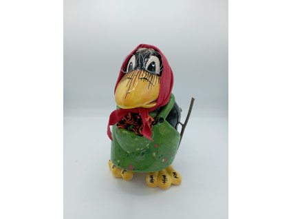 havran babička, zelená zástěra, červený šátek 26 cm