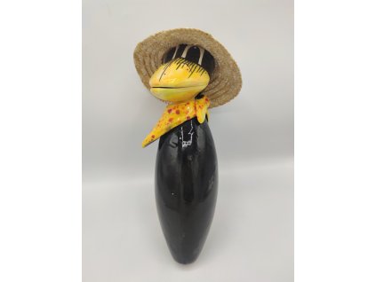 Havran na tyči, slamák, žlutý šátek s puntíky, 30cm