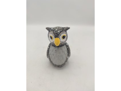 MALÁ TLUSTÁ SOVA NA TYČI 12CM, ŠEDÁ GLAZOVANÁ