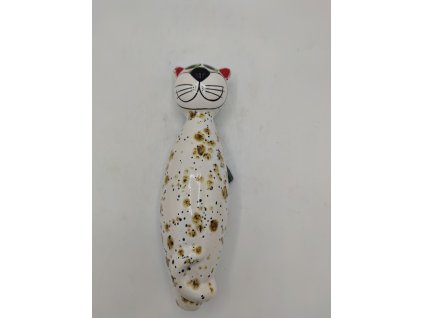 Kočka na tyči, bílá, žluto-černě kropenatá 30cm