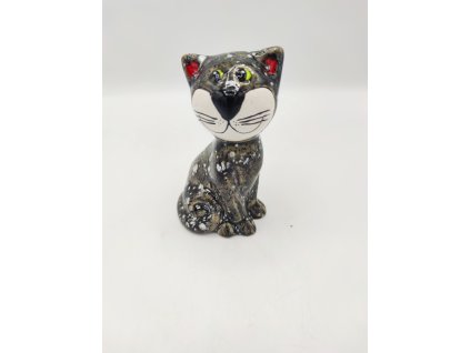 Kočka sedící, 14cm, šedobílá