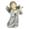 FIGURKA  ANDĚL ŠEDÝ S LOUTNOU LED SVÍTÍCÍ VĚNEC - 19CM