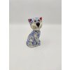 Kočka sedící, bílo-modrá, 14cm, 1250°C