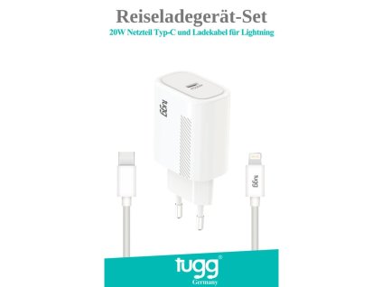 Tugg Travel Charger Set 20W Power Adapter Type-C and Charging Cable for Lightning