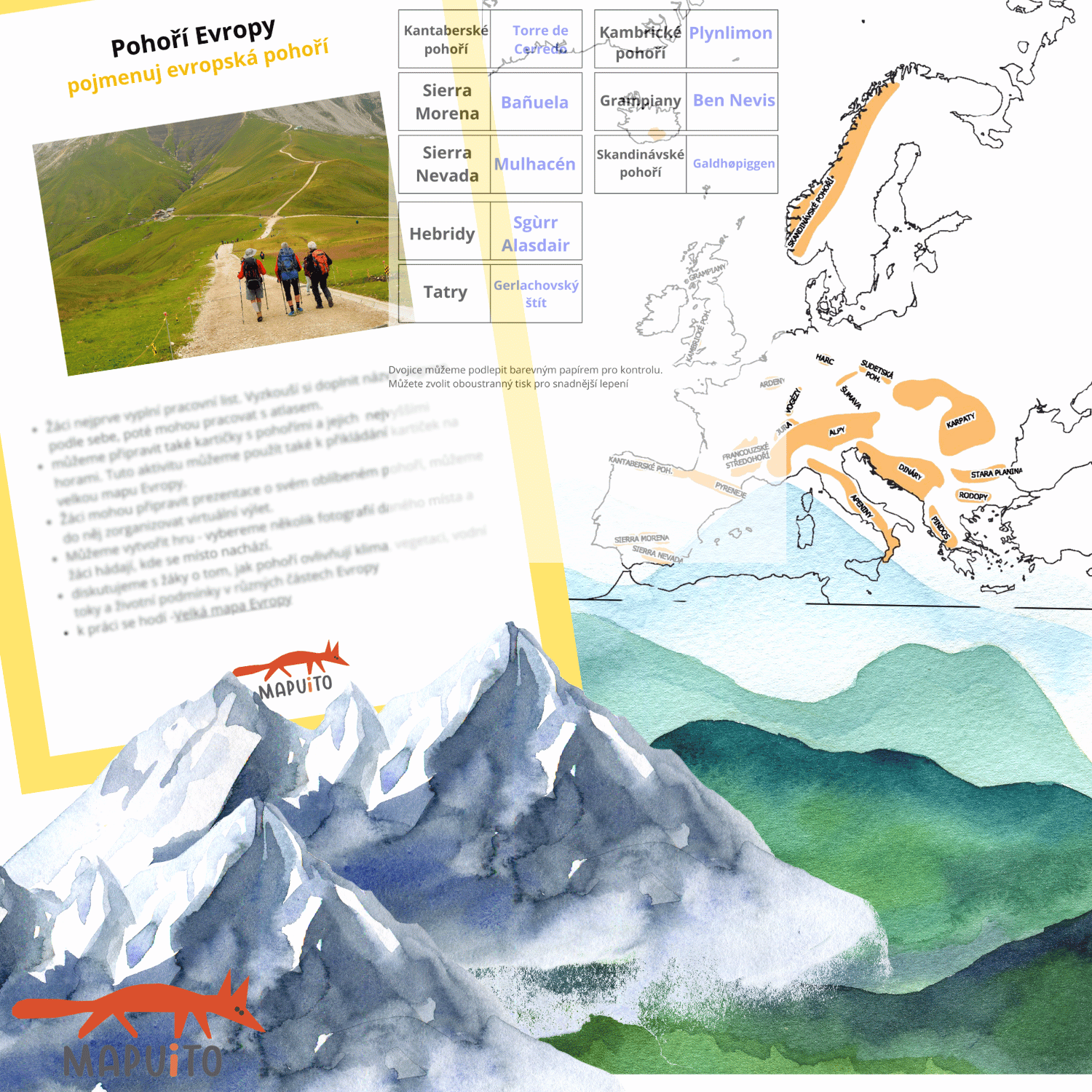 Slepá mapa pohoří Evropy