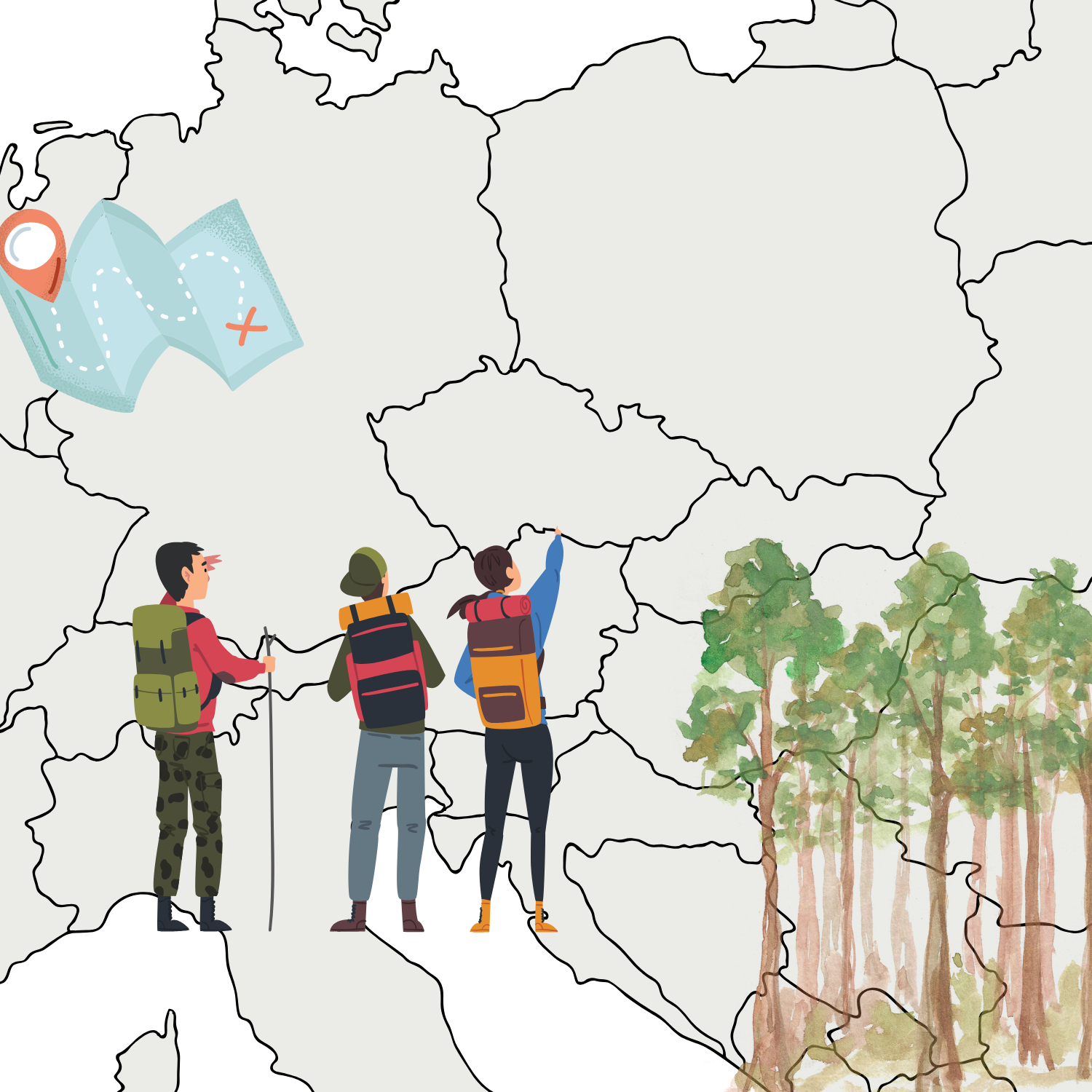 Slepá mapa Česka a okolních států