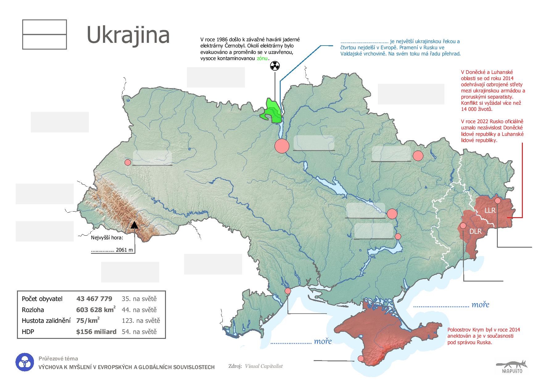 Pracovní list mapa Ukrajiny