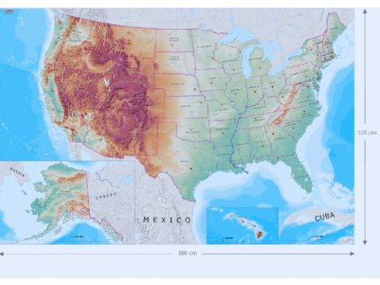 Velká mapa USA jako výuková pomůcka pro angličtinu a zeměpis