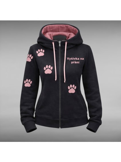 Dámská černá mikina, starorůžové tlapky + výšivka na přání...
