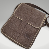  Středně velká pánská crossbody taška v hnědé barvě, kombinace pevné látky a pravé kůže, ručně vyrobená na zakázku od Marabe