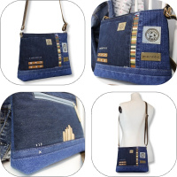   Originální ručně vyráběná crossbody taška, kombinace recyklované rifloviny a pravé kůže - od Marabe