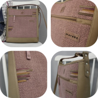  Kožená crossbody kabelka středně velká, kombinace béžové kůže a růžové pevné látky, ruční výroba od Marabe