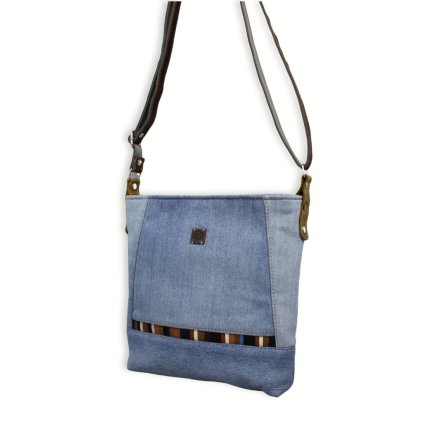 Crossbody taška z riflí s barevnou aplikací z kůže pohled z boku