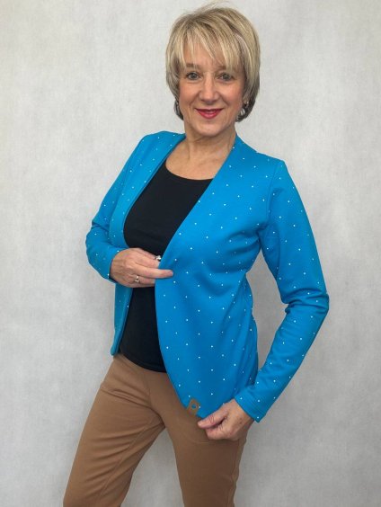 Dámský blejzr tyrkysový s bílými puntíky