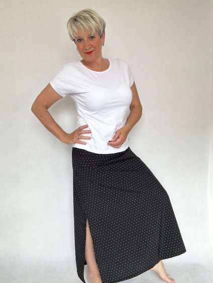 Dámská maxi sukně černá s bílými puntíky