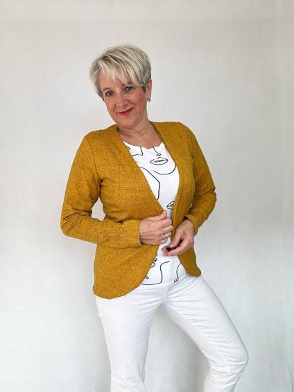 Dámský blejzr okr jeans efekt