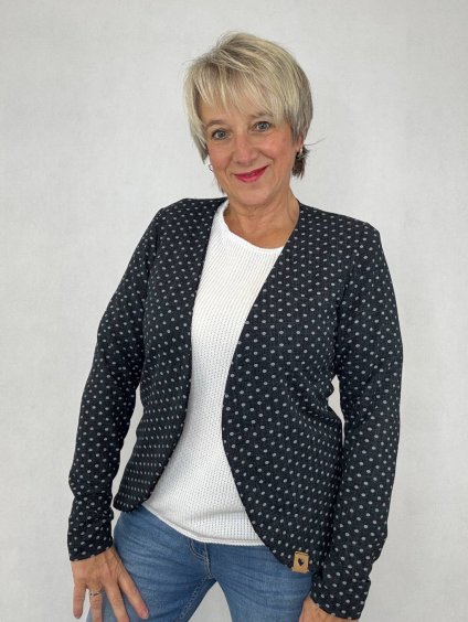 Dámský blejzr černý efekt jeans s puntíky