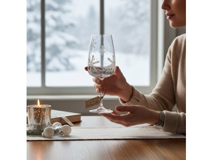 Ručně malovaná sklenička na víno a sekt "Vločka"