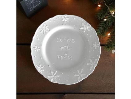 Ručně malovaný mělký talíř "Letos na to peču" 28 cm