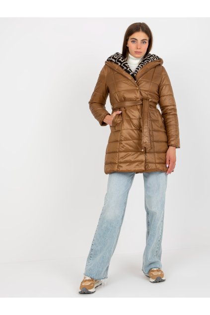 Přechodná bunda s páskem béžová