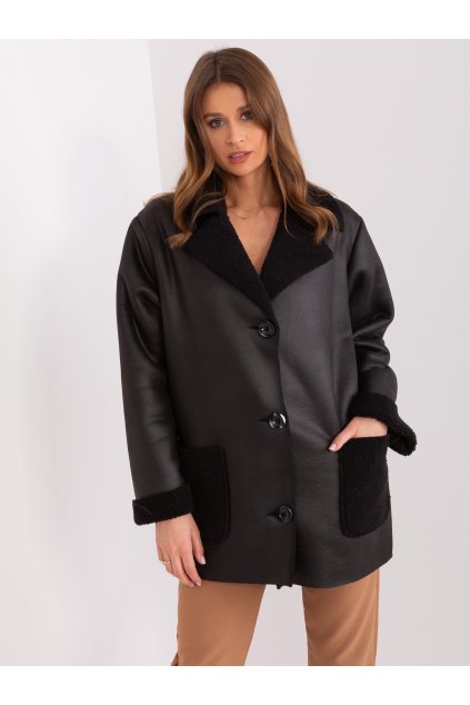 Kabát s knoflíky a páskem černý