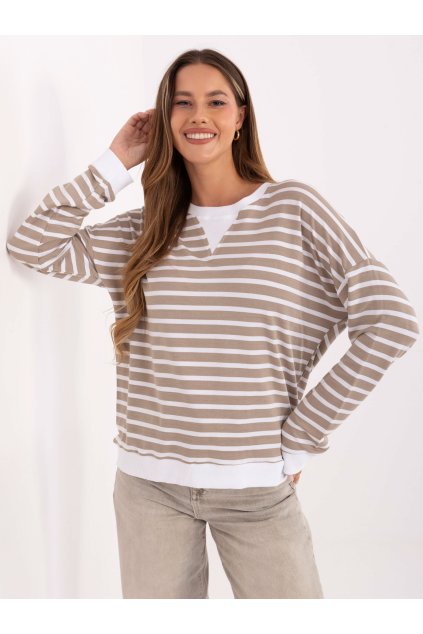 pol pl Ciemnobezowo biala bluzka oversize z modalu 414370 1