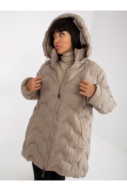 Zimní péřová bunda s kapucí béžová