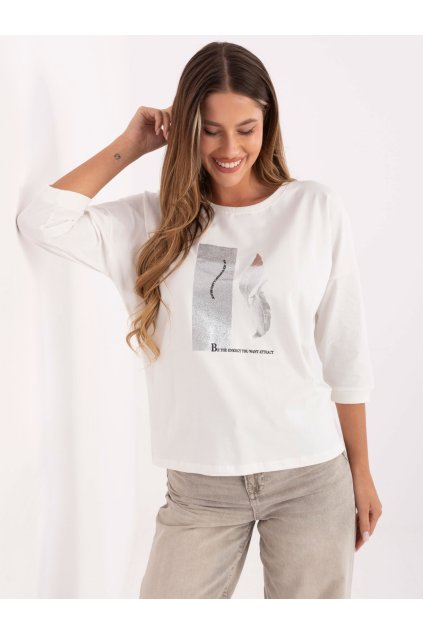 pol pl Ecru damska bluzka z blyszczacym nadrukiem 414364 1