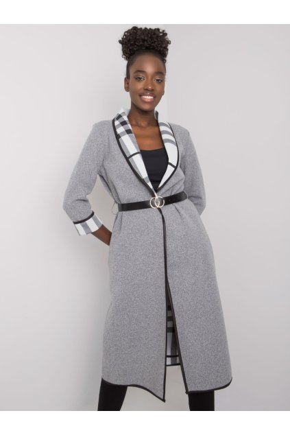 Lehký kabát s páskem světle šedý