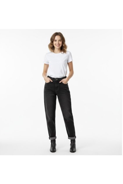 Mom džíny vyteplené černé