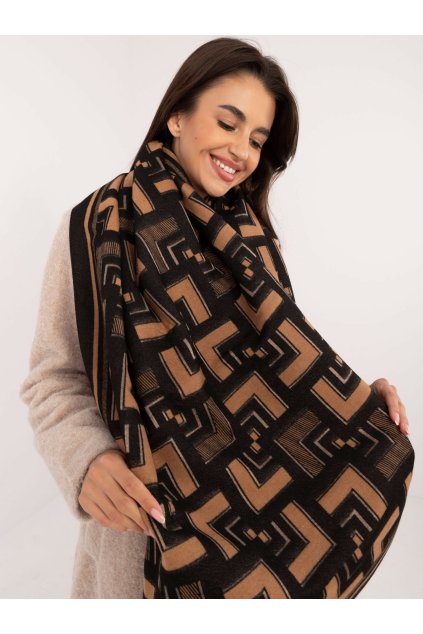 pol pl Hurtownia Czarno camelowy szal z domieszka welny 409179 1