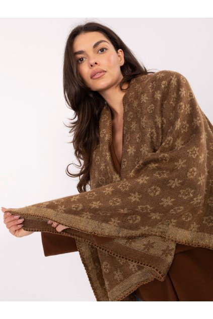 pol pl Camelowo bezowe damskie ponczo z printem 414051 1