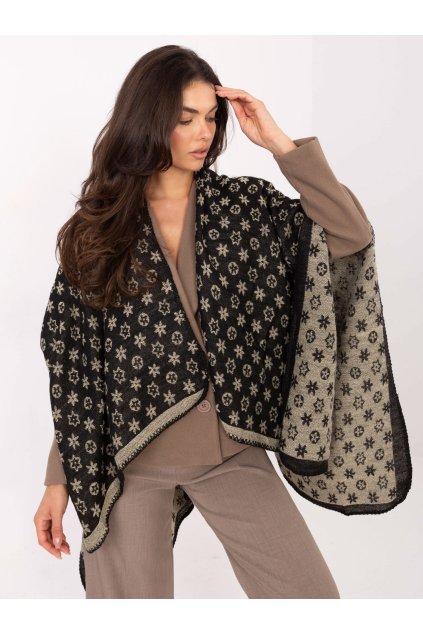 pol pl Czarno jasnobezowe damskie ponczo z nadrukiem 414045 1