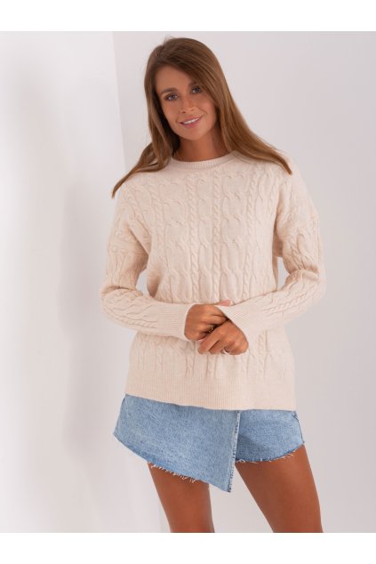 pol pl Hurt Jasnobezowy klasyczny sweter z warkoczami 401576 4