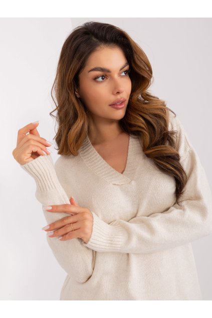 pol pl Hurtownia Jasnobezowy damski sweter z dzianiny 404959 1