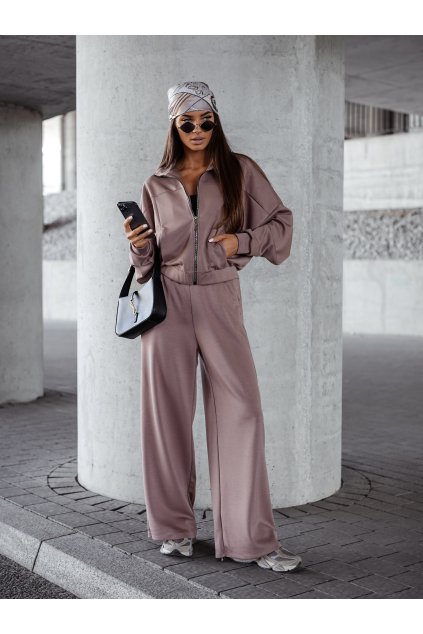 Tepláková souprava s mikinou na zip cappuccino