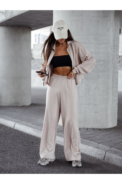 Tepláková souprava s mikinou na zip béžová