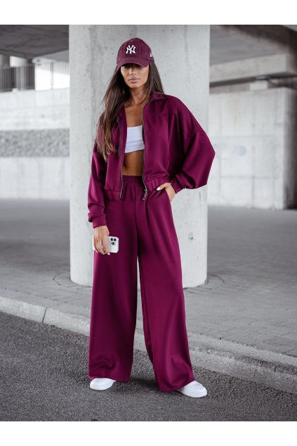 Tepláková souprava s mikinou na zip vínová