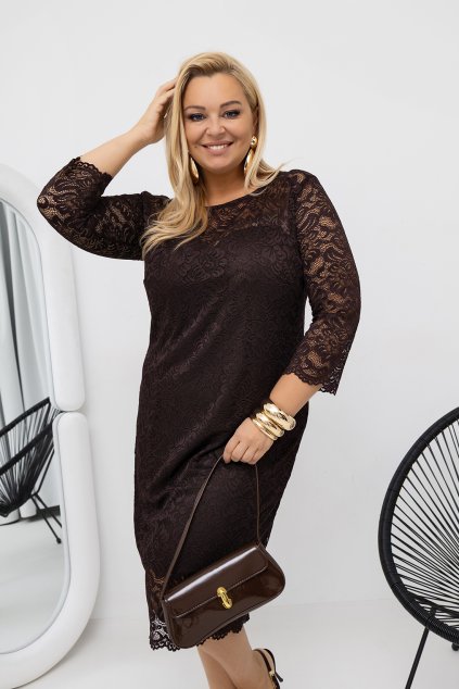 Krajkové společenské šaty s dlouhým rukávem plus size