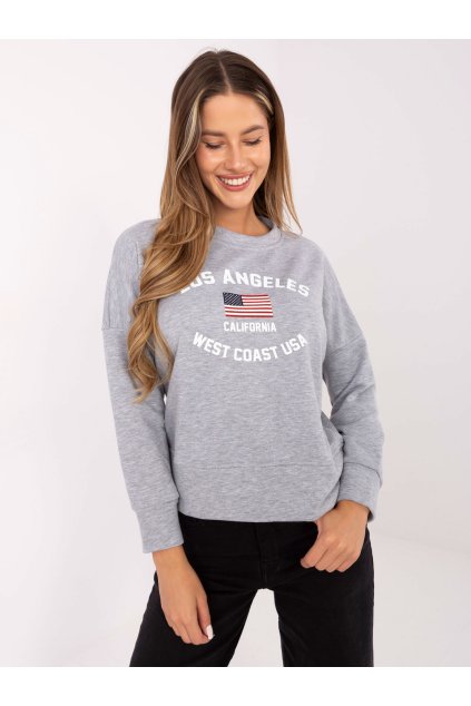 pol pl Szara melanzowa bluza z printem RUE PARIS 366442 1