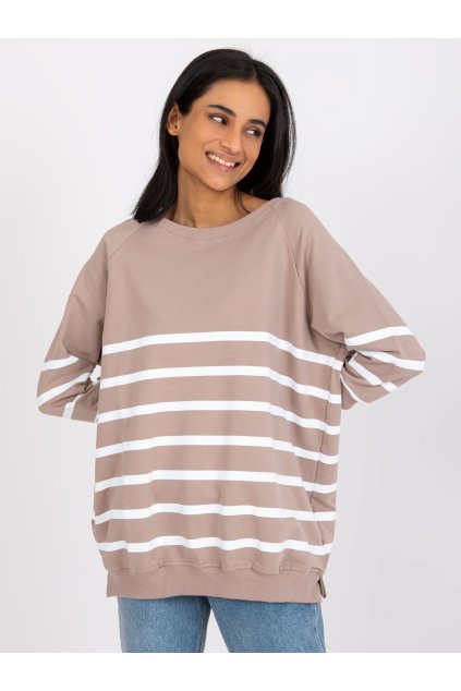 pol pl Ciemnobezowo biala bluza w paski Sydney RUE PARIS 382751 5