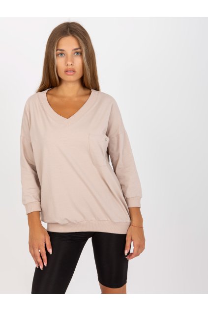 pol pl Hurt Bezowa bawelniana bluzka basic z rekawem 3 4 388751 1