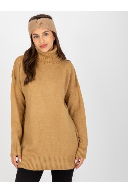 pol pl Hurtownia Camelowy luzny sweter z wysokim golfem RUE PARIS 389916 4