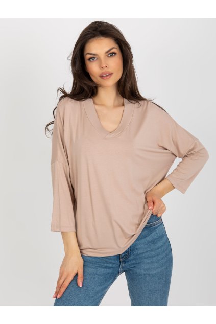 pol pl Hurtownia Bezowa wiskozowa bluzka basic z dekoltem V 398135 3