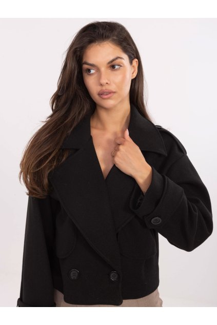 Stylový dvouřadý kabát krátký černý